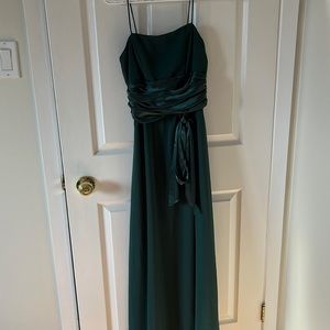 Forest green floor length prom dress